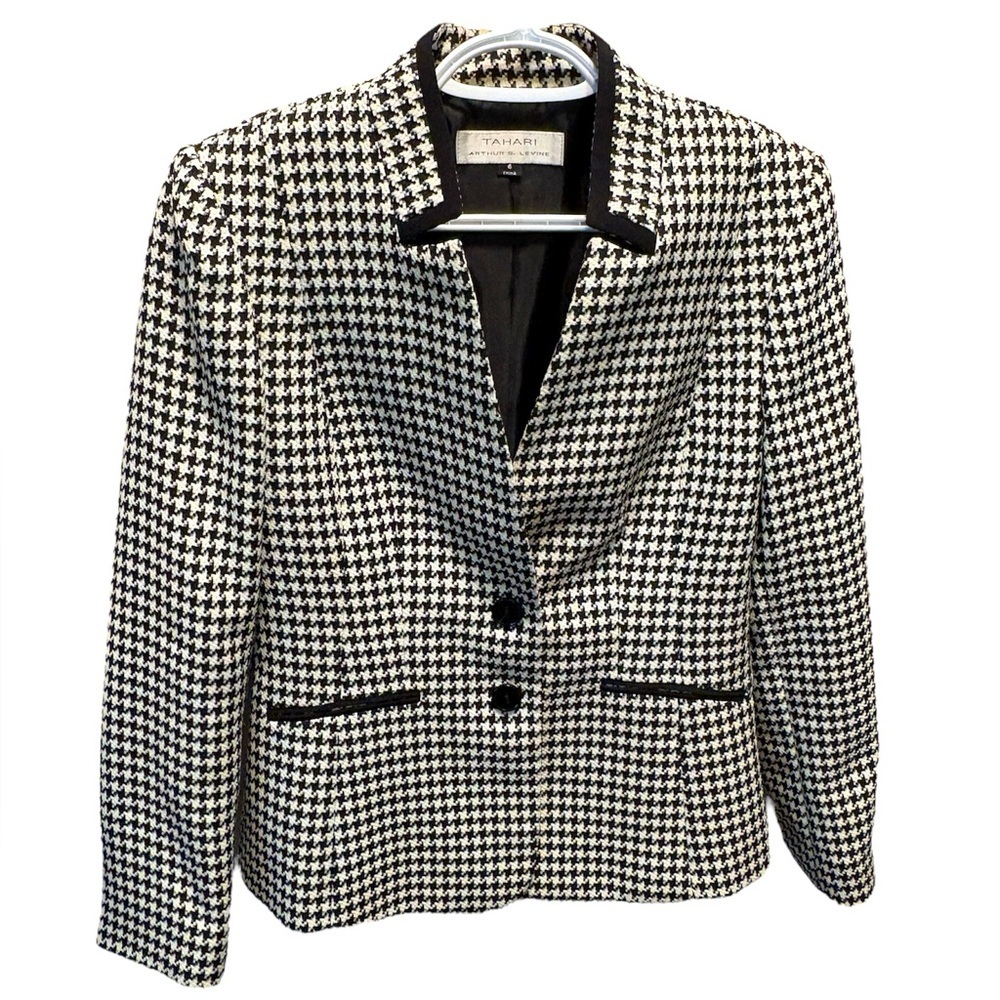 Tahari Black and Cream Houndstooth Blazer Size 6